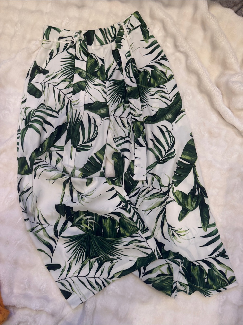 Tropical Leaf-Print Wide Leg Pull on  - Green/White